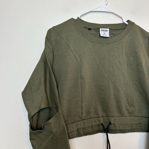 Gymshark Sweatshirt Women’s Medium Green Cropped Elbow Cutout Gym Workout Lounge - Picture 2 of 11